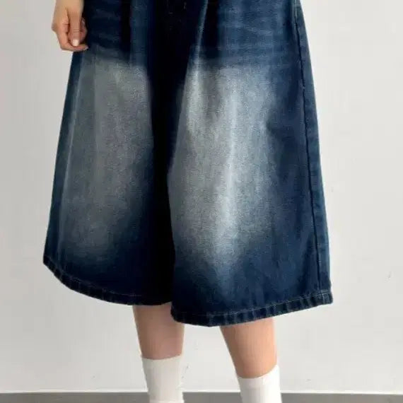 [BUNJANG] Premium Washed Wide Bermuda Denim Pants (L) / 프리미엄 워싱 와이드 버뮤다 데님 팬츠(L)새상품