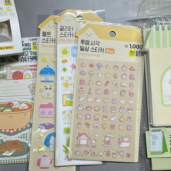 [BUNJANG] Daiso Dear Home Countryside Vacation Kiss Cut Stickers, Desk Notepad, Felt Stickers / 다이소 디어홈 시골휴가 스티커 키스컷 탁상 노트 펠트 스티커 문구