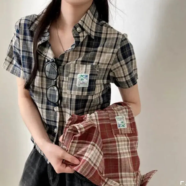 [BUNJANG] Abluy Check Short-Sleeve Shirt / 에이블리 셔츠 반팔 체크