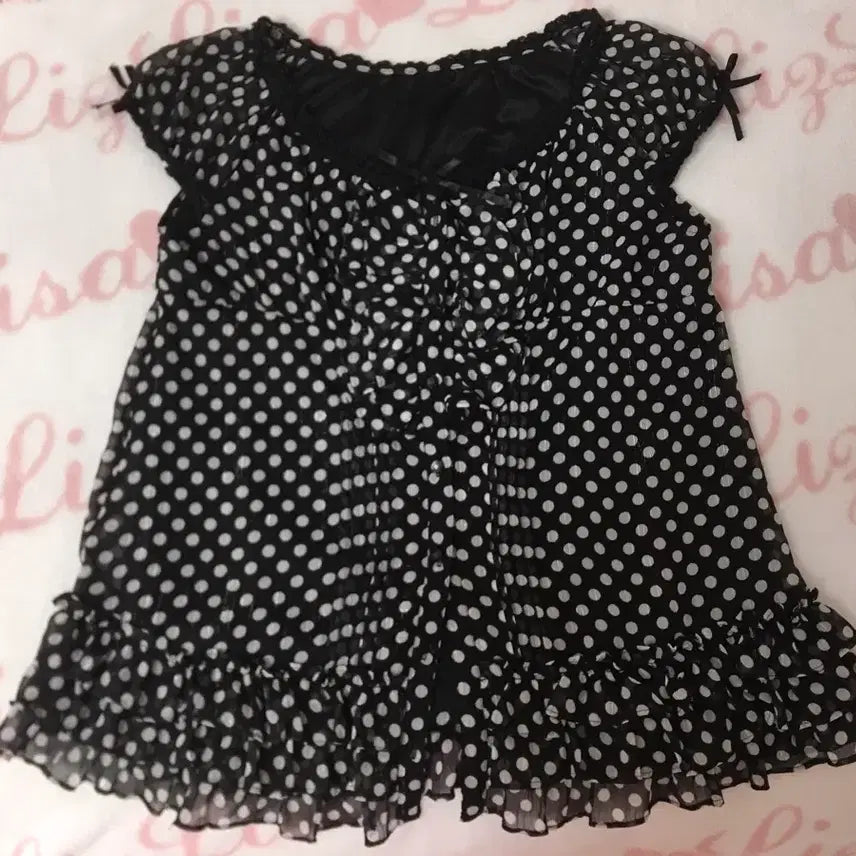 [BUNJANG] LizLisa Ribbon Frill Dot Blouse / 일브 리본 프릴 도트 블라우스 히메갸루 로맨틱갸루 리즈리사 트랄라라