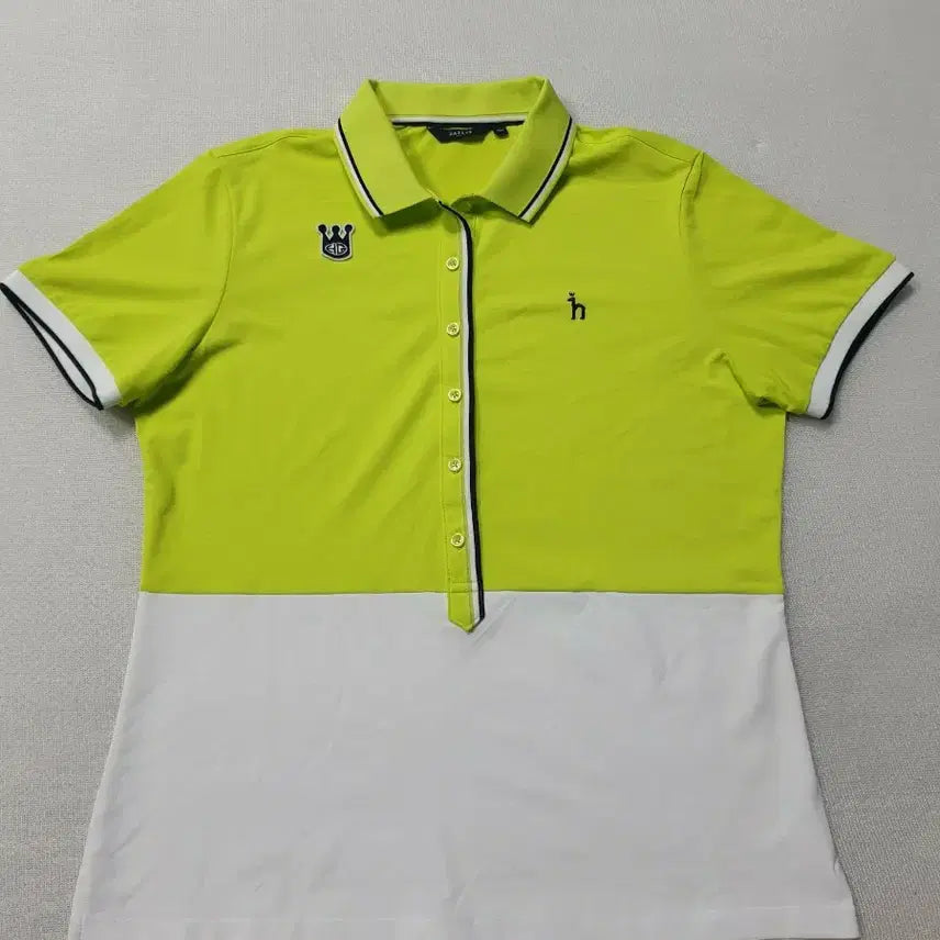 [BUNJANG] Hazzys Golf Women's Short Sleeve Polo Shirt - Lime/White / 헤지스 골프 반팔 카라티 라임/화이트 여성100