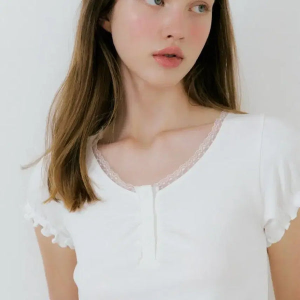 [BUNJANG] Lettera Lace Shirring Tee (Ivory) / 레테라 Lace Shirring Tee(ivory)