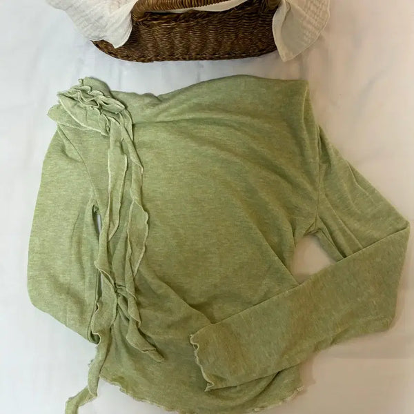 [BUNJANG] Eggca Swing Neck Pleated Long Sleeve Knit Top (Mint Green) / 에그카 스윙넥 플리츠 롱슬리브 니트탑(민트 그린)