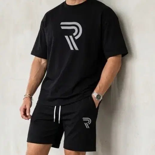 [BUNJANG] R Printing Men's Short Sleeve Shirt and Shorts Set / 새상품 R프린팅 남성상하세트