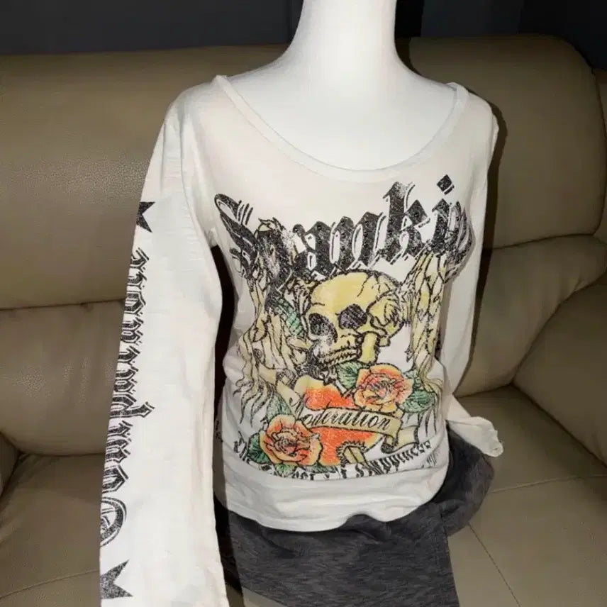 [BUNJANG] Punk Skull Long Sleeve Top Y2K / 펑크 해골 롱 슬리브 갸루 y2k