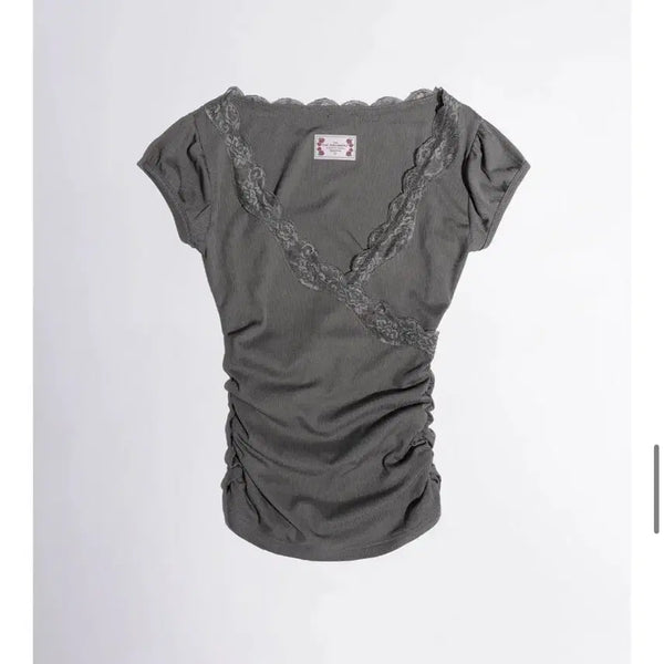 [BUNJANG] Sculptor Lace Trim Wrap T-Shirt XS / 스컬프터 레이스 트림 랩 티셔츠 (xs)
