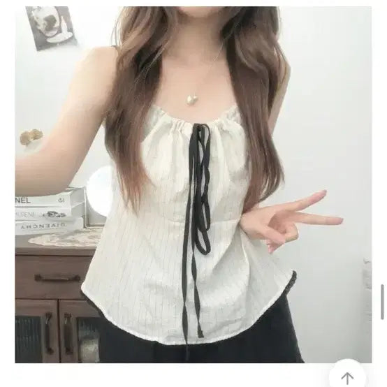 [BUNJANG] Stripe String Shirring Blouse / 에이블리 스트라이프 끈 나시 셔링 블라우스