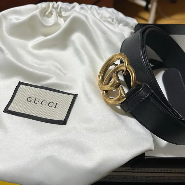 [BUNJANG] Gucci GG Marmont Black Leather Belt / 구찌 414516 GG 마몬트 블랙 레더 벨트(95size)