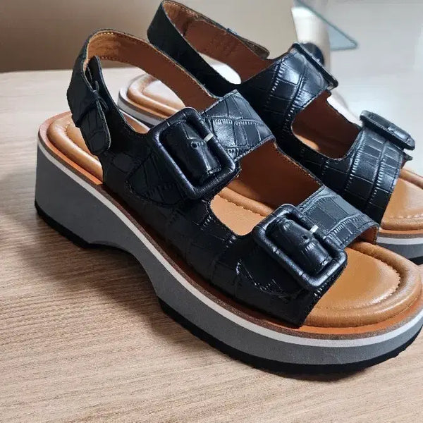 [BUNJANG] Cosmo Paris Plane Black Leather Sandals / 코스모파리 플라네  블랙 가죽 샌들 230