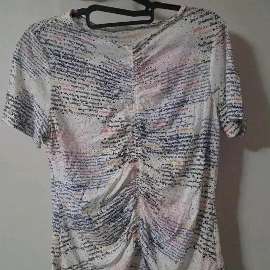 [BUNJANG] Shirring Lettering Short Sleeve T-Shirt / 셔링 레터링 반팔