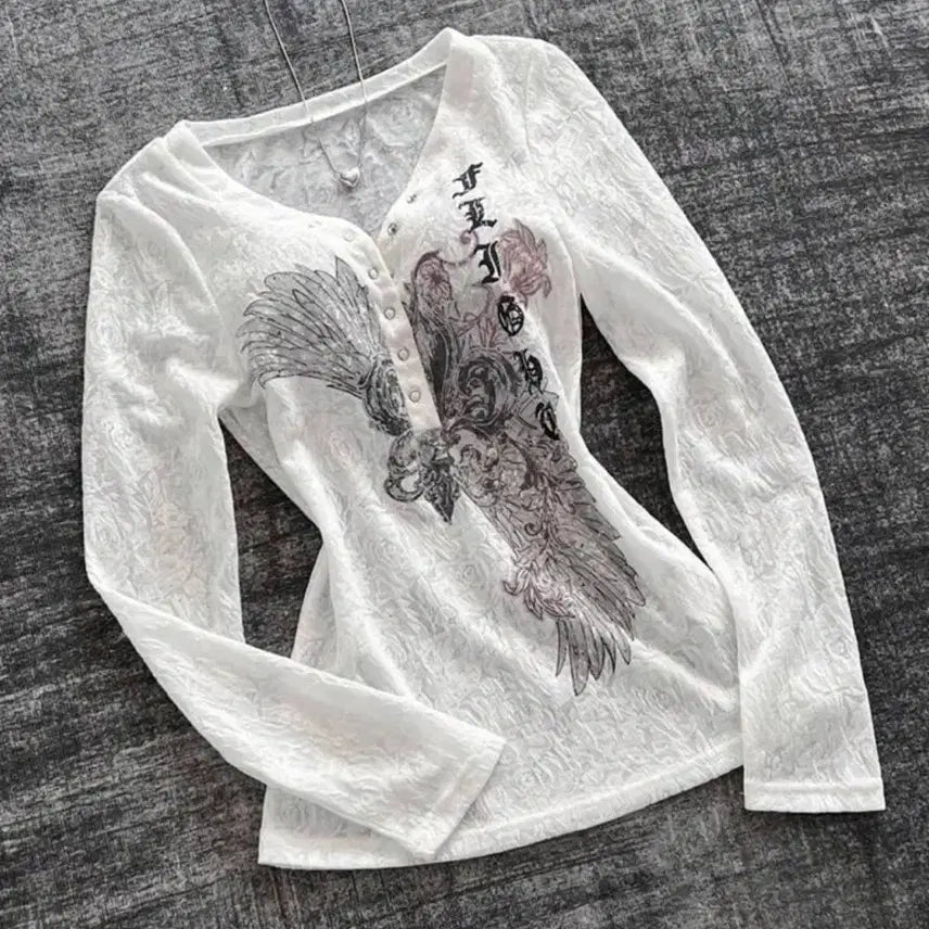 [BUNJANG] SHEIN Punk Printing See-through Y2K Gothic Sleeve / 쉬인 펑크 프린팅 시스루 y2k 고딕 슬리브