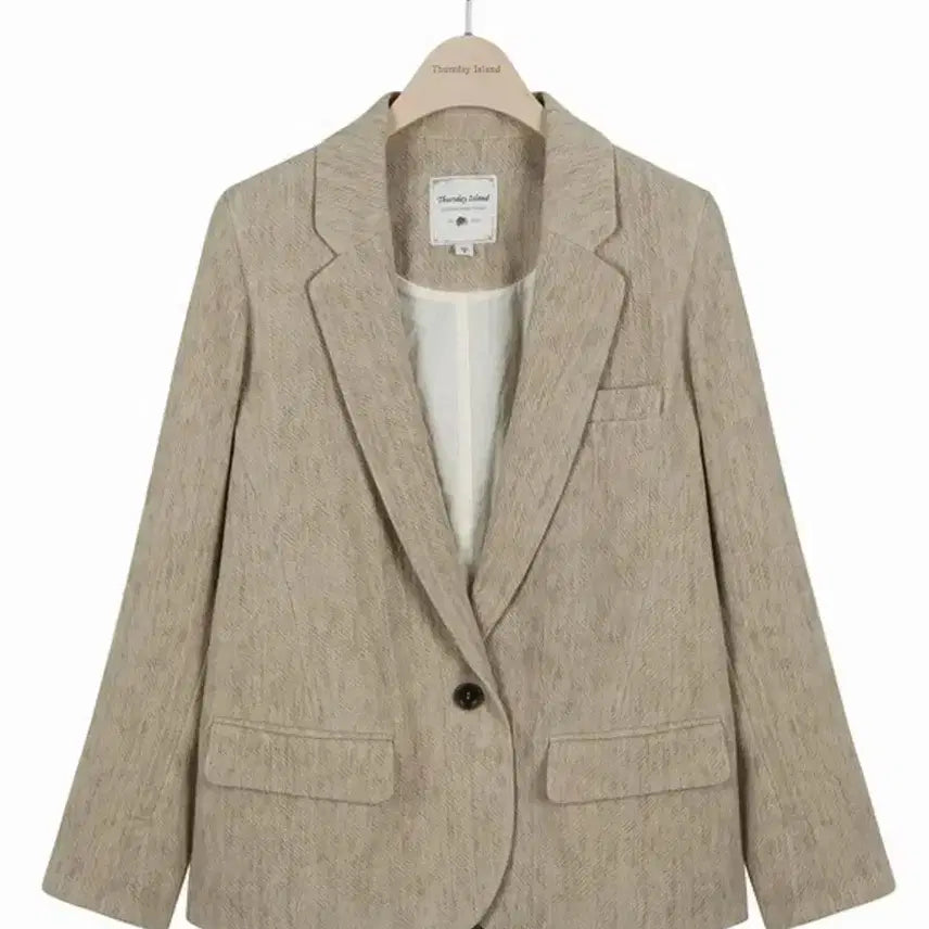 [BUNJANG] Thursday Island Linen Blend Single Button Jacket Beige / 써스데이아일랜드 린넨 혼방 원버튼 소희 자켓 베이지 봄가을 하객룩 싱글