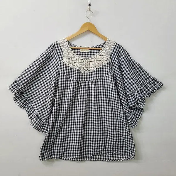 [BUNJANG] Adika Oversized Check Blouse Black / Adika 오버핏 체크 블라우스 블랙
