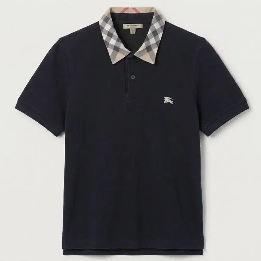 [BUNJANG] Burberry London Navy Check Collar Polo Shirt - Size S / 버버리 런던 네이비 체크 카라 폴로셔츠 S
