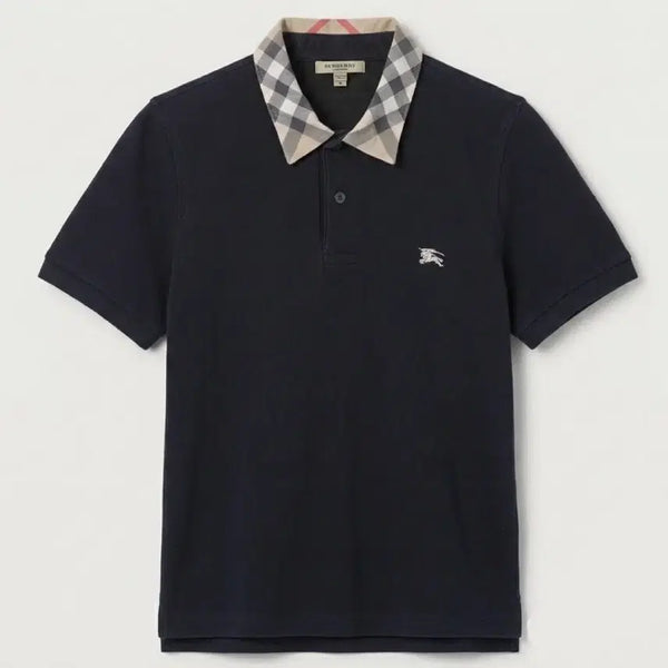 [BUNJANG] Burberry London Navy Check Collar Polo Shirt - Size S / 버버리 런던 네이비 체크 카라 폴로셔츠 S