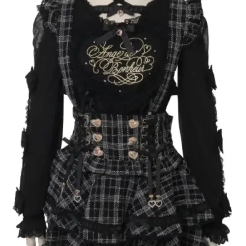 [BUNJANG] Lizlisa Tweed Tiered Ladder Suspender Skirt Black / 리즈리사 트위드 티어드 사다리 서스펜더 스커트 블랙
