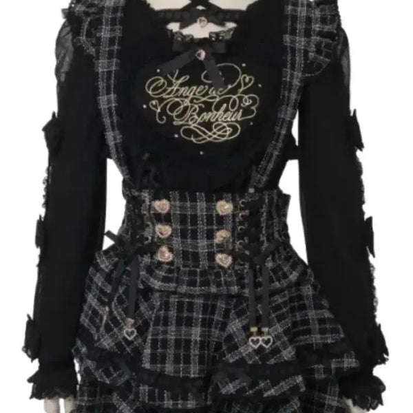 [BUNJANG] Lizlisa Tweed Tiered Ladder Suspender Skirt Black / 리즈리사 트위드 티어드 사다리 서스펜더 스커트 블랙
