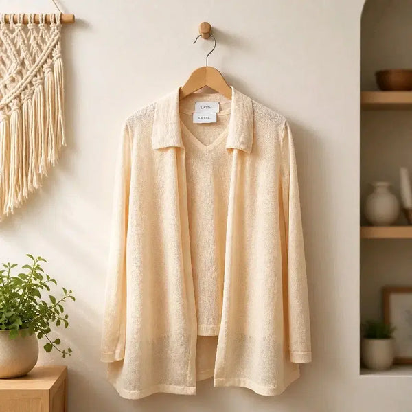 [BUNJANG] LÄTT BY T Open Long Cardigan & V-Neck Knit Vest Set (Size 90) / 한섬 래트바이티 오픈 롱 가디건  브이넥 니트 베스트 세트 90사이즈