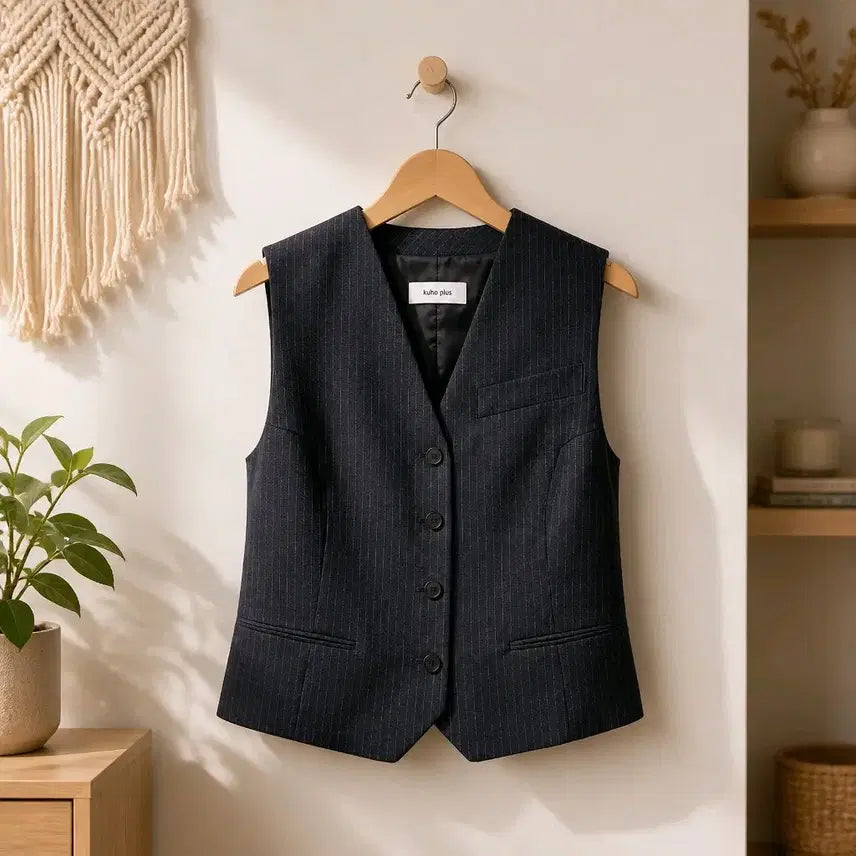[BUNJANG] KUHO Plus 2024 Pinstripe Tailored Vest / 구호플러스(kuho plus) 2024 핀스트라이프  테일러드 베스트
