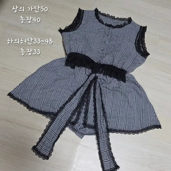 [BUNJANG] Check Black Lace Two-Piece Set / 체크 블랙 레이스 투피스