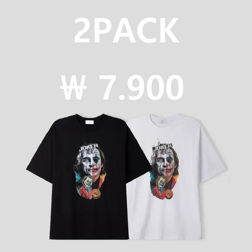 [BUNJANG] Joker 2-Pack Graphic T-Shirt Set / 세제품 2팩) 조커 2팩 반팔 티셔츠