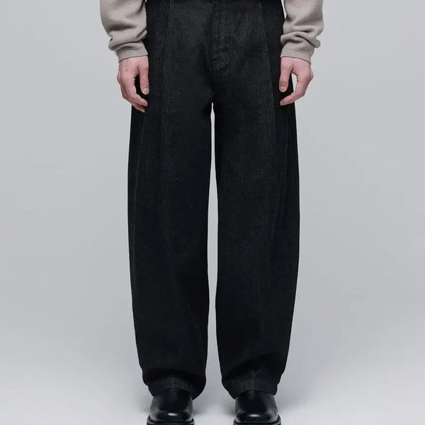 [BUNJANG] Musinsa Standard x Jjanggu Daddy Deep Tuck Curved Denim Low Black / [32] 무신사 스탠다드 x 짱구대디 콘밀 딥 턱 커브드 데님 로우 블랙