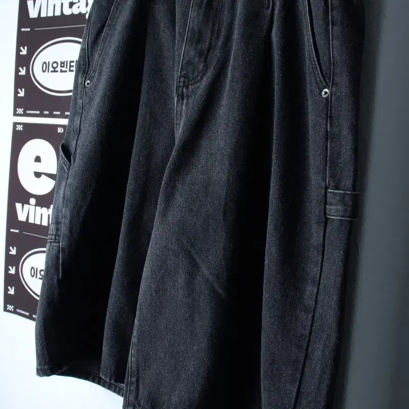 [BUNJANG] Dimitri Black Bermuda Denim Carpenter Shorts (L-XL) / (L-XL) 디미트리블랙 반바지 팬츠 버뮤다 데님 흑청 카펜터-P1048