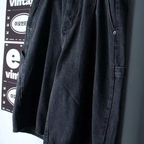 [BUNJANG] Dimitri Black Bermuda Denim Carpenter Shorts (L-XL) / (L-XL) 디미트리블랙 반바지 팬츠 버뮤다 데님 흑청 카펜터-P1048