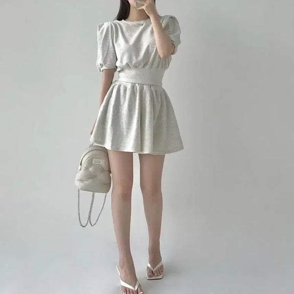 [BUNJANG] Shoulder Pad Culotte Skirt Pants Two-Piece Set / 큐롯치마바지 어깨숄더패드 투피스세트  꾸안꾸