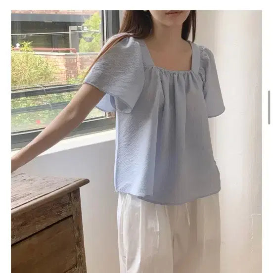 [BUNJANG] Mariround Glory Square Blouse + Wide Pants Set / 메리어라운드 휴가룩 글로리 스퀘어 bl + 와이드 팬츠 set