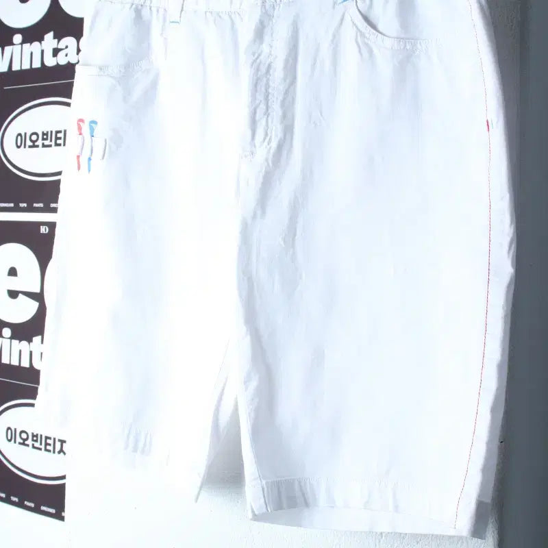 [BUNJANG] Elle Stitch White Poly Shorts Pants P10505 / (L) 엘르 반바지 팬츠 골프 스티치 화이트 폴리-P10505