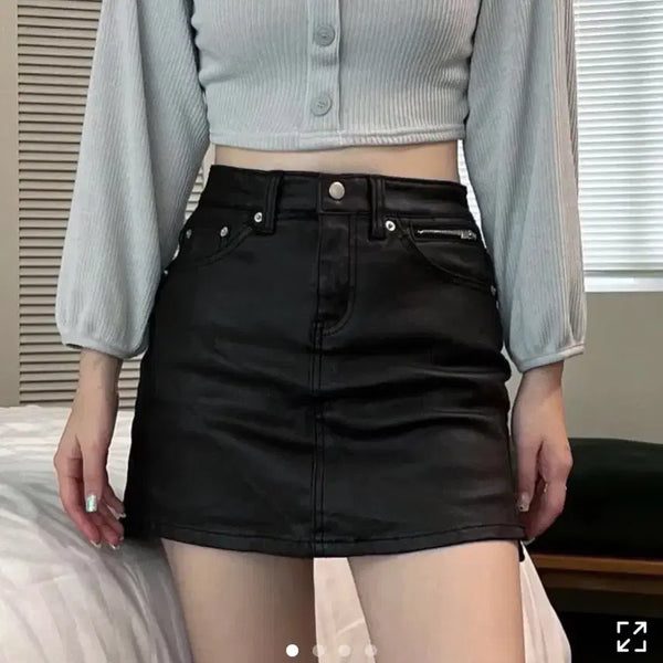 [BUNJANG] Leather Span Skirt Pants / 레더 스판 치마바지