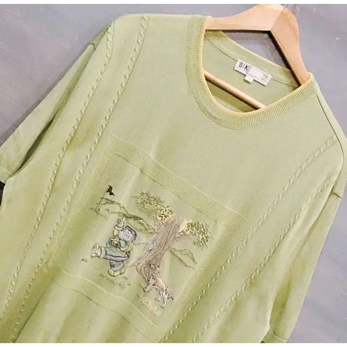 [BUNJANG] Daks Golf Vintage Embroidery Short-Sleeved Silky Knitwear (Men's 105) / 닥스 골프 빈티지 자수 반팔 실키 니트 (남성105)