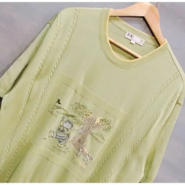 [BUNJANG] Daks Golf Vintage Embroidery Short-Sleeved Silky Knitwear (Men's 105) / 닥스 골프 빈티지 자수 반팔 실키 니트 (남성105)