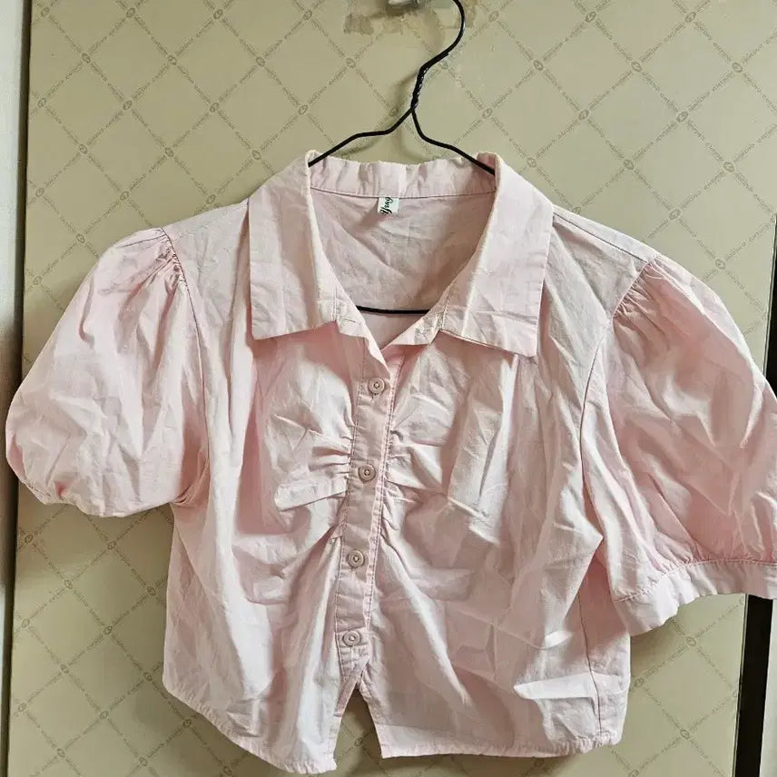 [BUNJANG] Shoulder Puff Short Sleeve Shirt - Pink / 에이블리 여성 셔츠반팔 어깨퍼프