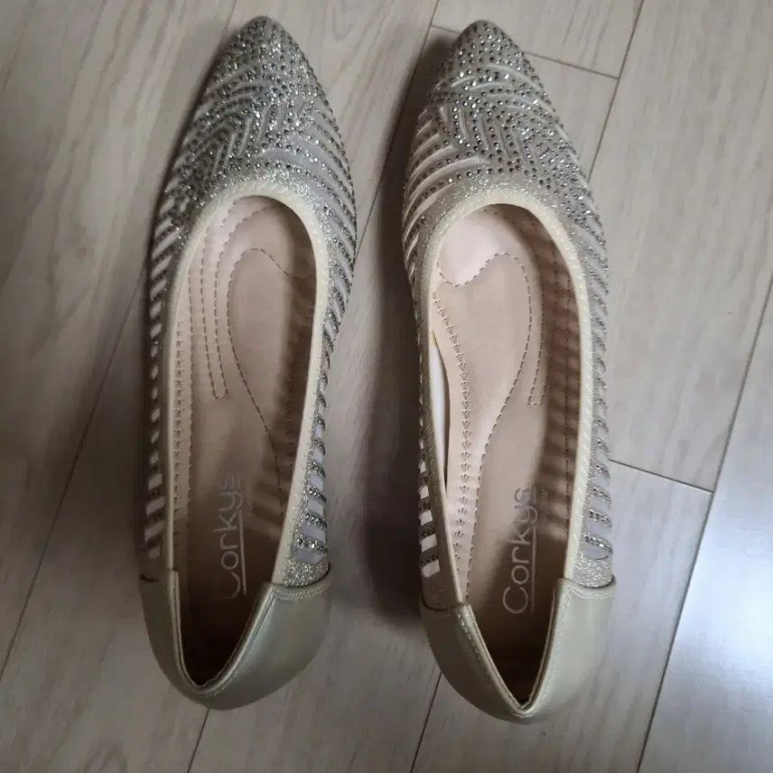 [BUNJANG] Women's Mesh Cubic Flat Shoes (Size 245-250) / 여성 메쉬 큐빅 플랫슈즈245.250