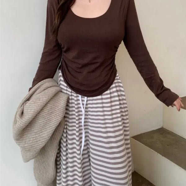 [BUNJANG] Flatper Yeo-si 6 Modal Side Shirring T-shirt (Black/Brown) / 새상품) 플랫퍼 여시6 모달 옆셔링 티셔츠 (블랙/브라운)