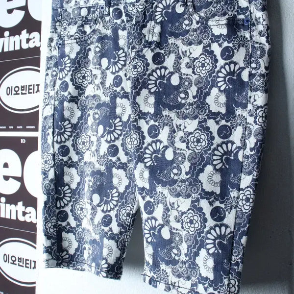 [BUNJANG] Evisu Flower Pattern Y2K Denim Shorts / W(L) 에비수 반바지 팬츠 플라워패턴 Y2K 블루-P10546