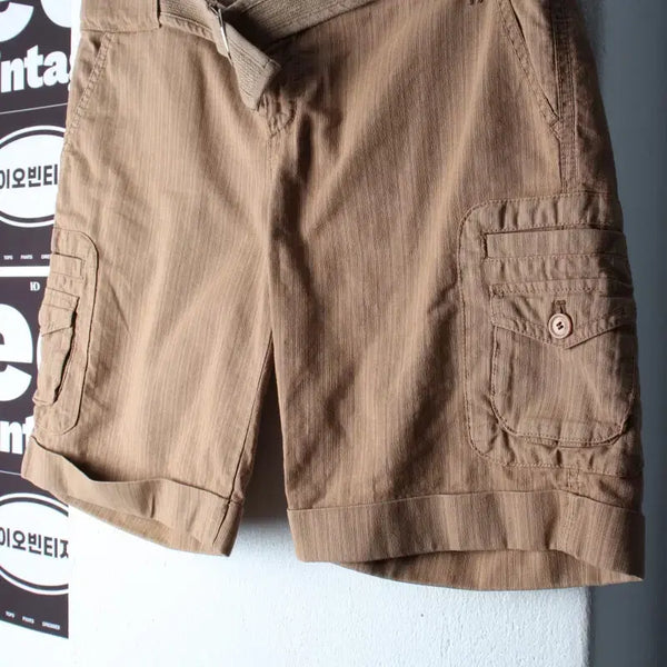 [BUNJANG] Hazzys Belted Cargo Stripe Brown Shorts / W(S-M) 헤지스 반바지 팬츠 벨티드 카고 스트라이프 브라운-P1055