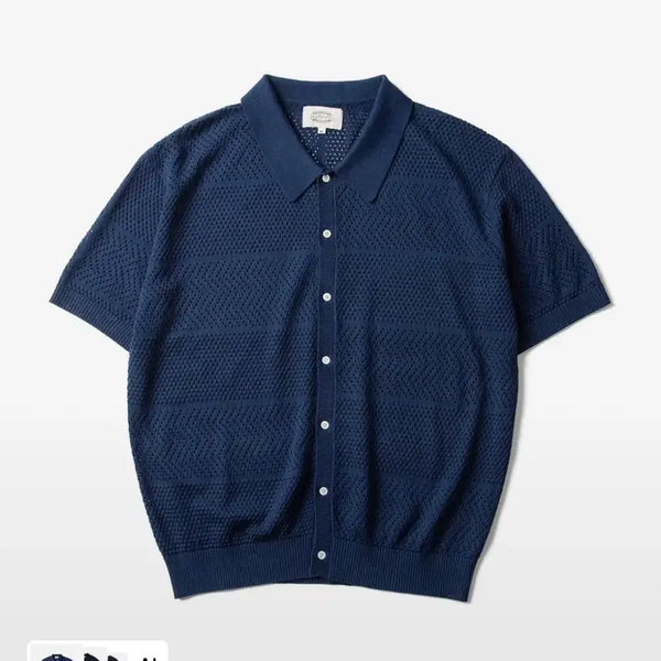 [BUNJANG] AMFEAST Amalfi Crochet Half Shirt Navy L / 암피스트 AMFEAST 아말피 크로쉐 하프셔츠 L 네이비