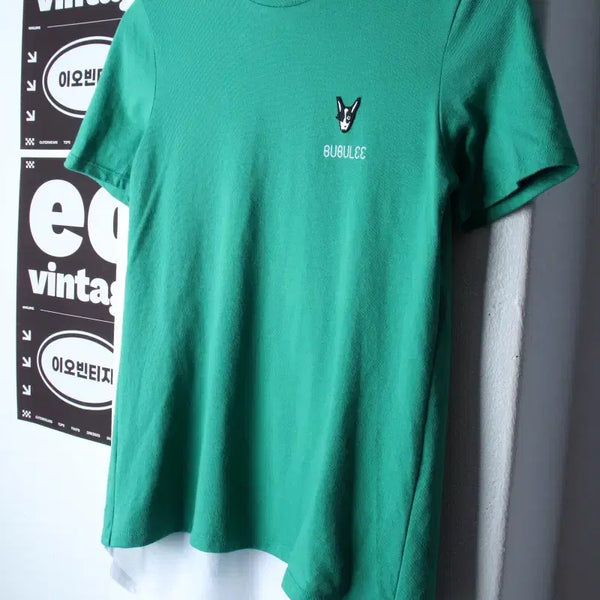 [BUNJANG] W(F) Brand Vintage T-Shirt Layered Small Logo Green - H34072 / W(F) 브랜드빈티지 반팔 티셔츠 레이어드 스몰로고 그린-H34072
