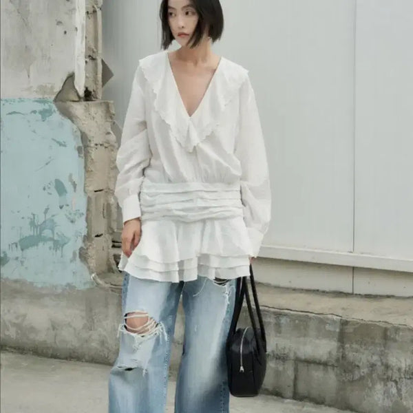 [BUNJANG] Zara Ruffled Embroidered Mini Dress / 자라 프릴 자수 미니 원피스