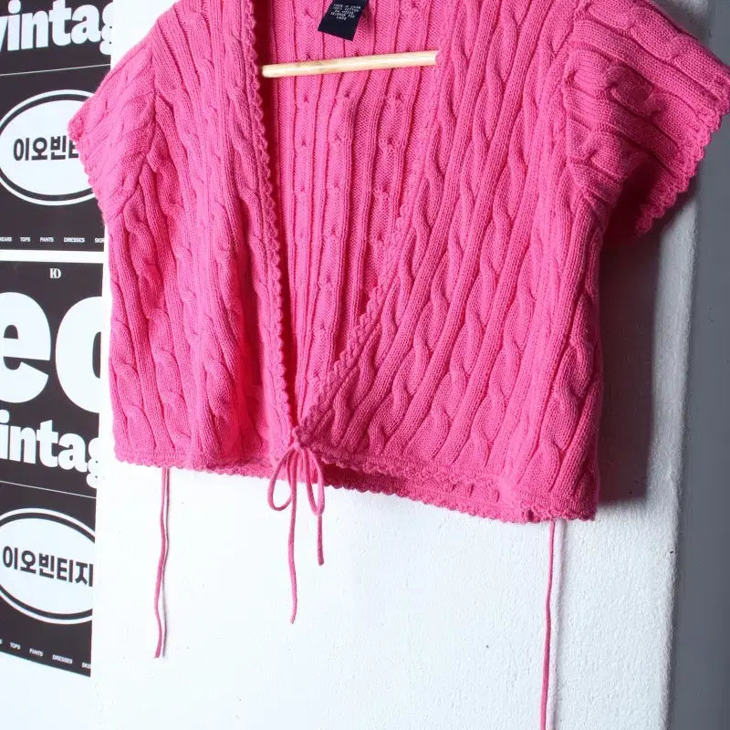 [BUNJANG] Polo Ralph Lauren Cropped T-Shirt Knit Cardigan - Pink / W(XL) 폴로 랄프로렌 반팔 티셔츠 니트가디건 크롭 핑크-H34074