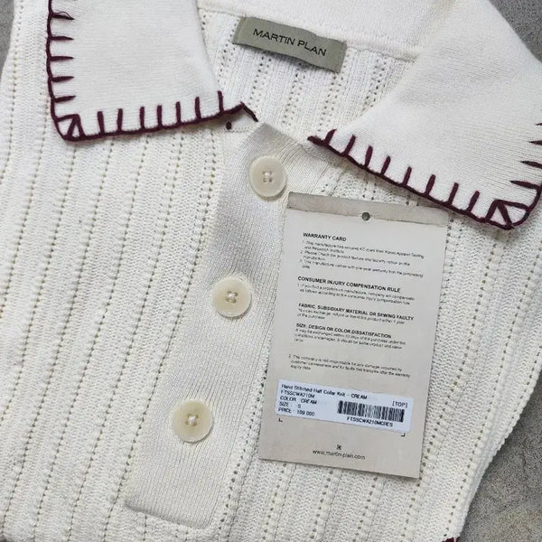 [BUNJANG] Martin Plan Hand-Stitch Collar Knit Cream S / 마틴플랜 핸드스티치 카라 니트 크림 S