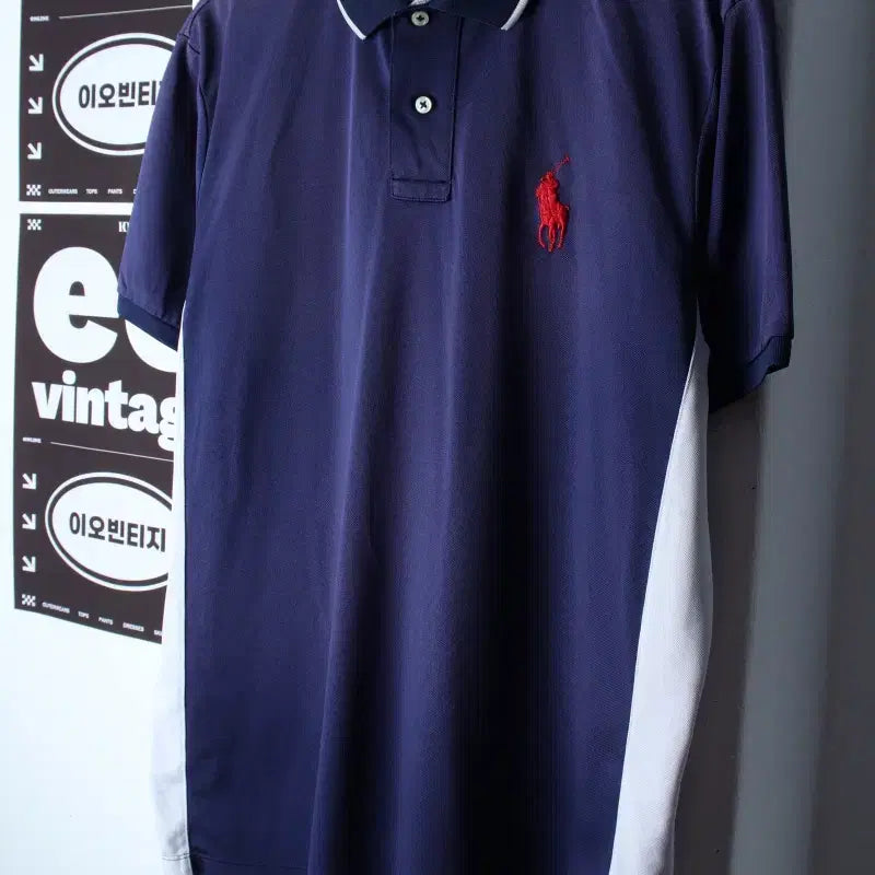 [BUNJANG] Polo Ralph Lauren Men's Short Sleeve Collar T-Shirt Color-Block - H34079 / (L-XL) 폴로 랄프로렌 반팔 카라 티셔츠 기능성 배색-H34079