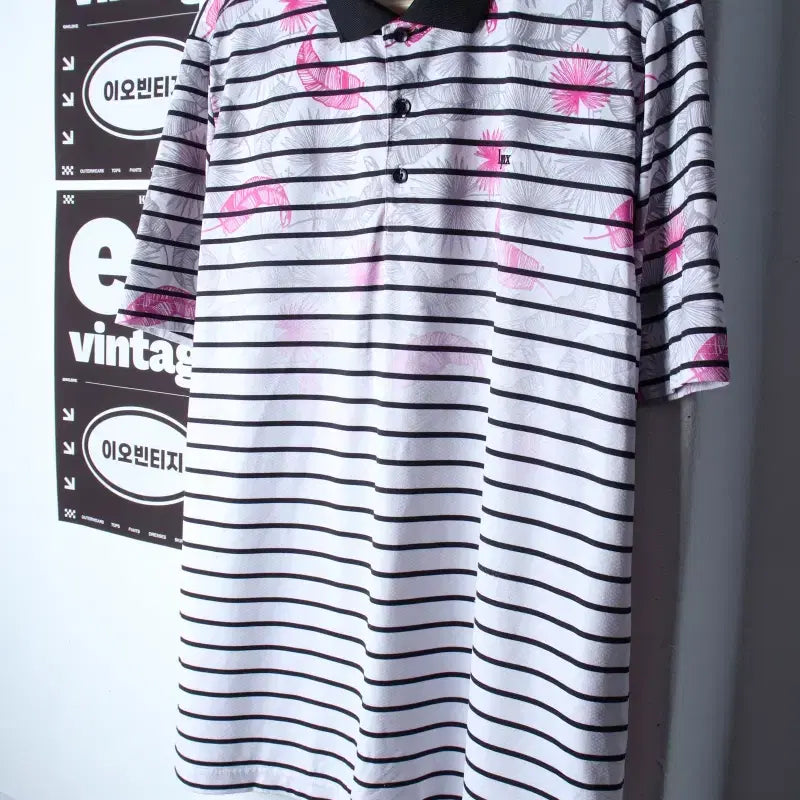 [BUNJANG] Links Striped Short-Sleeve Collar T-Shirt (XL) / (XL) 링스 반팔 카라 티셔츠 기능성 스트라이프 하와이안-H34088