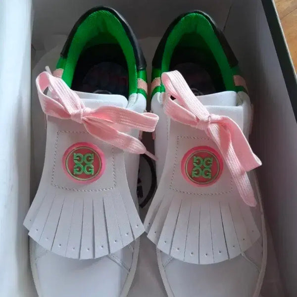 [BUNJANG] Women's Golf Shoes White Pink Ribbon Sneakers / 여성골프화 화이트 핑크 리본 스니커즈
