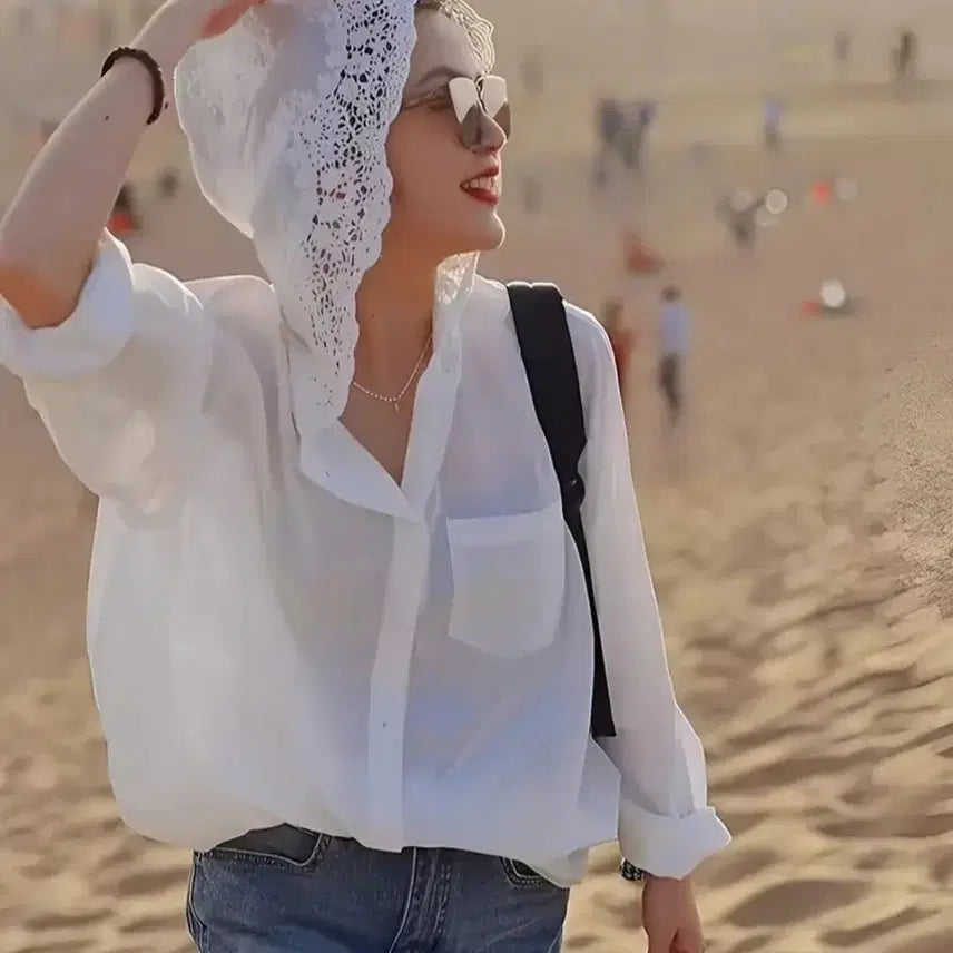 [BUNJANG] Lace Hood White Shirt / 화이트 셔츠 레이스 후드