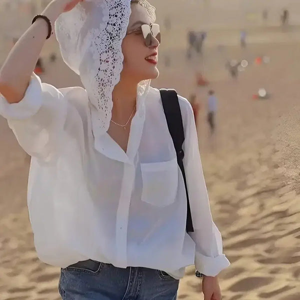 [BUNJANG] Lace Hood White Shirt / 화이트 셔츠 레이스 후드