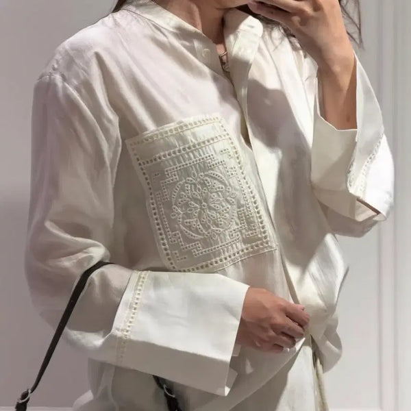 [BUNJANG] Zara Embroidered Pocket Satin Blouse XS / 자라포켓사틴블라우스